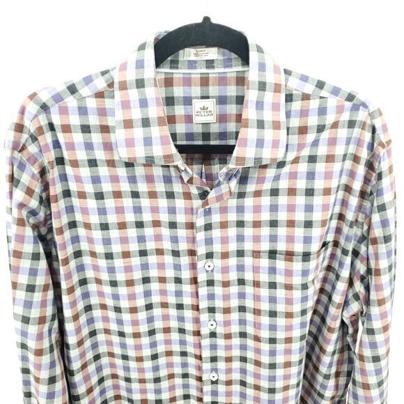 Peter Millar 100% Cotton Check Plaid Button Down Shirt L Gray/Red - Picture 4 of 16